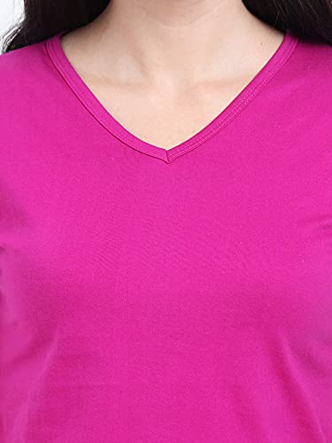 Image of FLEXIMAA Women's Cotton Plain V Neck Half Sleeve T-Shirt