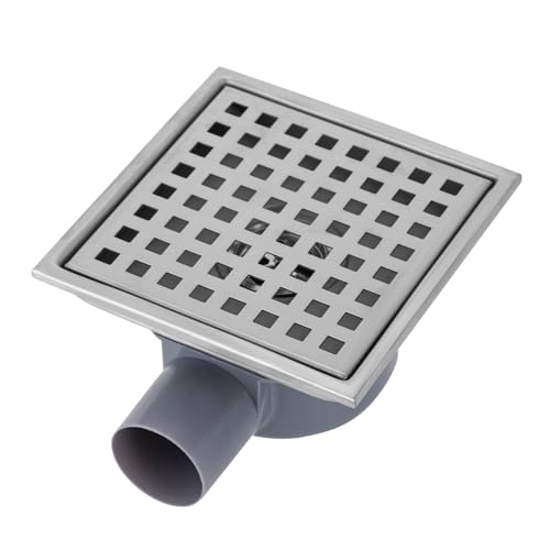 Desagüe de suelo de acero inoxidable, desagüe de ducha, con rejilla cuadrada de acero inoxidable, 15 x 15 cm, para baño, cocina, balcón