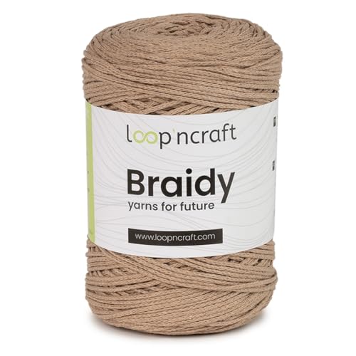 Cordino morbido per borse ad uncinetto in cotone riciclato, cordoncino 2 mm, 250gr al gomitolo, 250 metri, per borse ad uncinetto, progetti creativi e hobby (Beige)