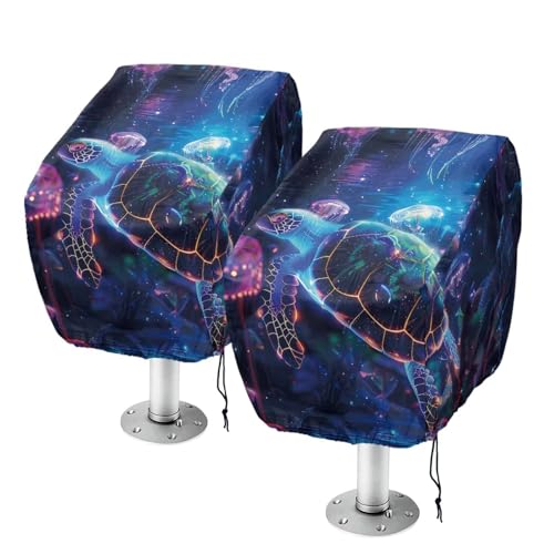 Boatee 2 Pack Boat Bench Chair Cover Sea Turtle Heavy Duty Boat Folding Chair Cover Waterproof Boat Seat Cover Universal Fit Full Length Protection for Your Helm Chair Cover
