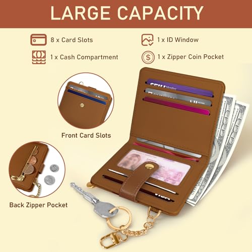 Image of Jogjam Caramel Rfid Ladies Wallet, Small Slim Thin Compact Credit Card Women Wallet, PU Leather Bifold Cash Zipper Coin Pocket ID Window for Female Gifts