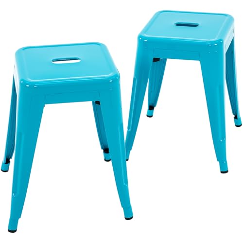 Image of Brage Living 18 Inch Industrial Metal Stools Set of 2, Stackable Classroom Stools, Backless Metal Dining Chairs for Indoor Outdoor, Kitchen Short (Teal Blue)