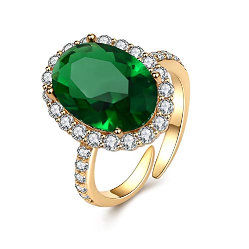 Cz Emerald Rings for Women - Simulated Emerald Solstice Ring AAAA Cubic Zirconia Open Band Rings, Adjustable for US 5-9 (Emerald Green, Adjustable)