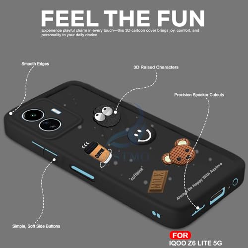 Image of AESTMO Back Case Cover for iQOO Z6 Lite 5G Cover | Cute Fun Cartoon 3D Ball | Coffee Silicone Case | Full Body Protection | Camera Protection Back Cover for iQOO Z6 Lite 5G (Black)