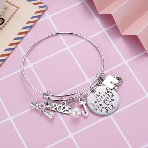 Image of Ukodnus Class of 2025 Graduation Gift - Senior 2025 Graduate Bracelet - Inspirational Graduation Gifts for Her - 26 Initial Charm Bracelets for College High School