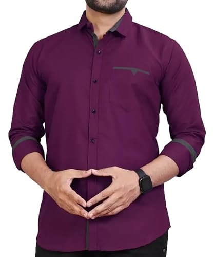 Image of CB-COLEBROOK Men's Regular Fit Solid Soft Touch Cotton Casual Shirt with Pocket Design with Spread Collar & Full Sleeves (Available in Plus Size)