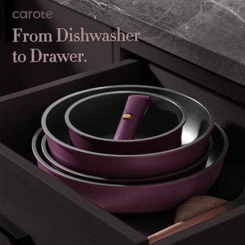Image of CAROTE 21pcs Pots and Pans Set Non Stick, Detachable Handle Cookware Sets | Ultra Nonstick, Space Saving, Dishwasher & Oven Safe, Non-Toxic Kitchen /Apartment /Camping /RV / Traveling, Purple