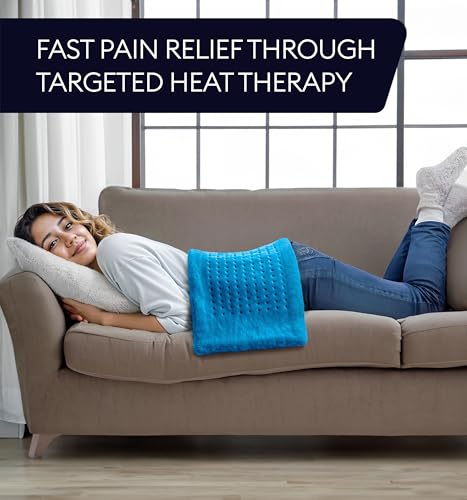 Image of GENIANI XXL Heating Pad for Back Pain & Menstrual Pain Relief, Electric Throw Auto Shut Off, Machine Washable, Moist Heat Pad for Neck and Shoulder, Cramps Relief, Aqua Blue 18''x26''