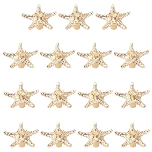 HLXDECO Set of 15, Cabinet Knobs Handles Drawer Pulls Hardware, Single Hole Starfish Shaped Knob for Wardrobe Door Cupboard Kitchen Furniture Handle Ocean Series Decorative Pull