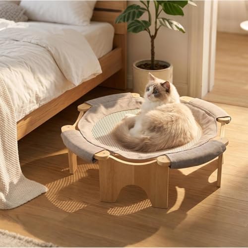 Cama elevada para gatos con soporte de madera transpirable para mascotas medianas 3