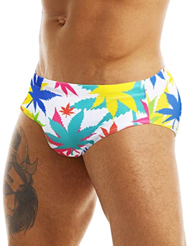 MIZOK Men's Fashion Print Swim Briefs Quick Drying Swimsuit with Drawstring2