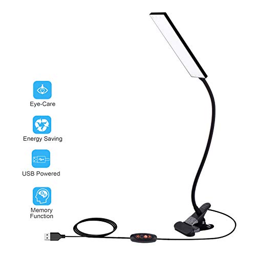 Eye-Caring Table Lamps, 5W Dimmable Adjustable Desk Lamp with Clamp, 3 Color Temperatures