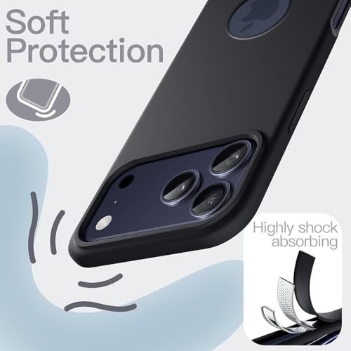 Image of Elzzi Microfiber Cover Compatible for iPhone 17 Pro Case Liquid Silicone Cases Protective Covers Shockproof Back Cover with High Raised Camera Lips Black