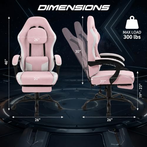 Image of Video Gaming Chair, Ergonomic Office Chair with Footrest, Lumbar Support and Linkage Armrests, Swive Home Video Game Chairs for Adults, Pink