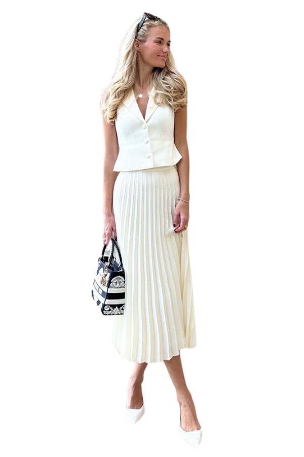 Pleated Midi Skirt & Vest Set