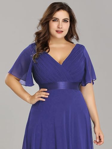 Image of Ever-Pretty Women's Chiffon Formal Evening Dresses for Curvy Women V-Neck Plus Size Floor Length Bridesmaid Dress