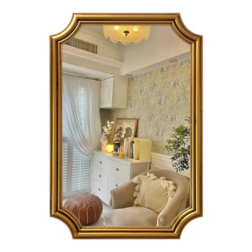 Espejos de Baño Modernos, 48 ​​x 78 Cm, 60 x 90 Cm, Espejos Rectangulares Redondeados para Dormitorio, Salón, Chimenea y Entrada(Gold,48x78cm)