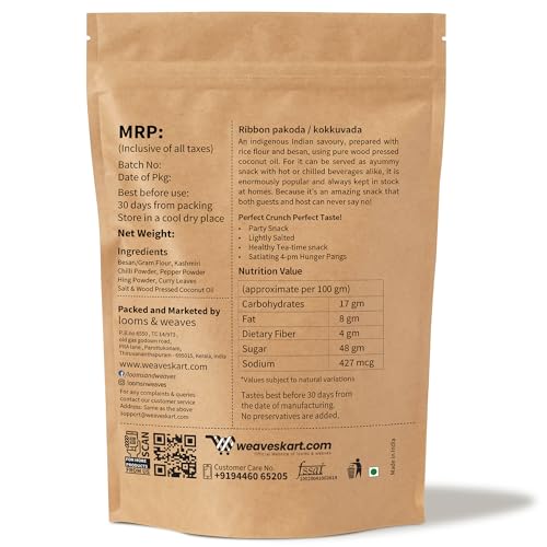 looms & weaves - Ready to eat Kerala Snacks Kokkuvada/ Ribbon Pakoda - 250 gm