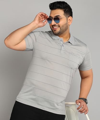 Image of INKKR Plus Size Men's Regular Fit Striped Polo Tshirt Combo