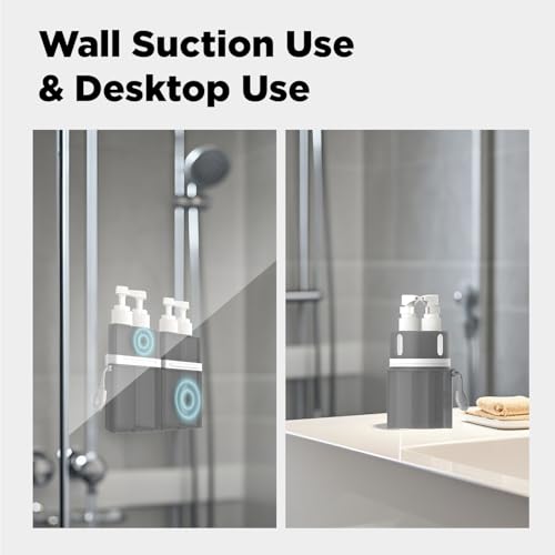 4 in 1 Travel Toiletry Containers,TSA Approved Refillable Travel Size Toiletries Bottles Set with Suction Cup for Smooth Walls - for Shampoo,Conditioner,Body Wash,Lotion.(Grey)3