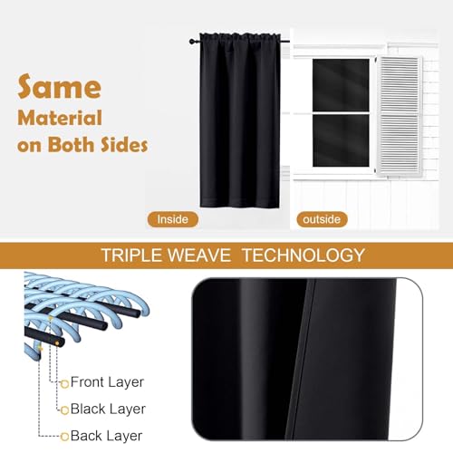 Image of Aiyufeng Black Blackout Curtains for Bedroom 84 Inch Length 2 Panels Set, Thermal Insulated Room Darkening Light Blocking Rod Pocket Window Treatment Drapes for Living Room, 50 inch W x 84 inch L