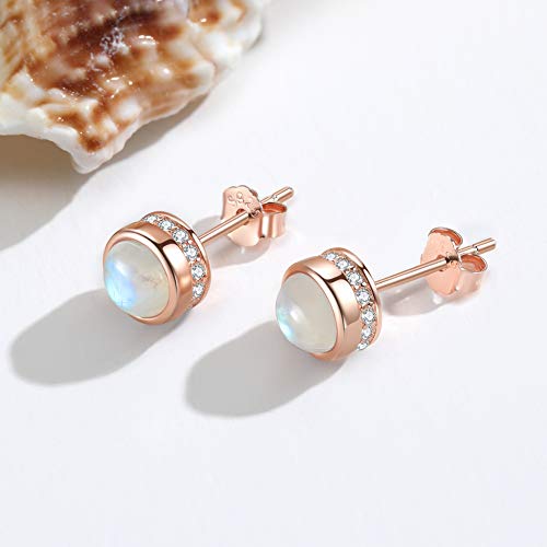 Angol Sterling Silver Moonstone Stud Earrings For Women Girls 925 Hypoallergenic Cute 5Mm Natural Moonstone Minimalist Earring Jewelry Valentines Day Birthday Gift With Box #TOP2