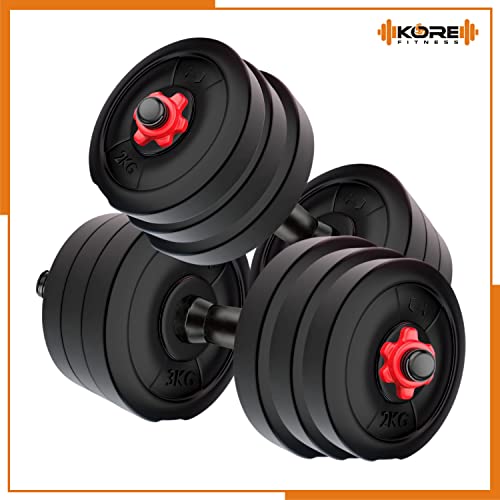 Image of Kore 20KG PVC-DM COMBO16 Home Gym Dumbbells Kit & Kore RW PVC Plate-30KG Weight Plate, Black