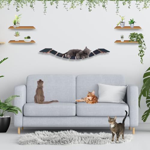 Ponte Suspensa Para Gatos 1m Fixa de Parede Com Carpete Antiderrapante