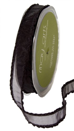 May Arts 5/8-Inch Wide Ribbon, Black Sheer with Ruffle Edge