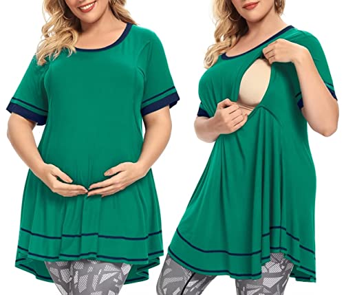 Image of MONNURO Women's Short Sleeve Casual Plus Size Nursing Maternity Clothing Swing Tunic Tops Loose Breastfeeding Shirts