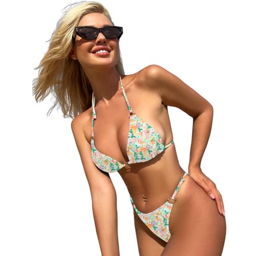 Image of MIKETAI Sexy Bikinis for Women 2 Piece Bikini Spaghetti Strap Swimsuits Solid Color Bathing Swimwear Triangle Bathing Suit