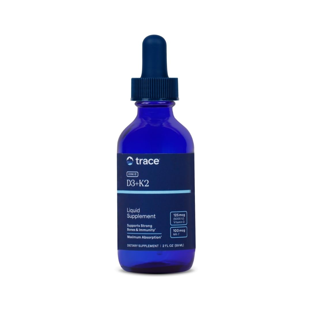 Trace Minerals Ionic D3 Plus K2 - with Vitamins D & K2 - Aids Bone Strength & Heart Health - Immune System Support Liquid - 2 fl oz (296 Servings)