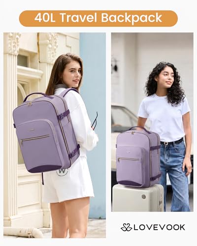 Image of LOVEVOOK 40L Travel Backpack Flight Approved Carry on Backpack,3 Packing Cubes,Waterproof Personal Item Travel Bag,TSA Carry on Luggage Suitcase Travel Essentials,Gifts for Women & Men,fits 17 inch Laptop