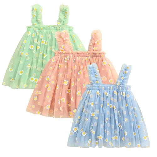Image of TotzTouch Baby Girls Knee-Length Dress | Frock Cami Strap Flared Printed Net Sleeveless Gown