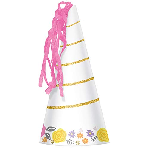Amakando 8 Zauberhafte Einhörner-Partyhüte für Kinder / Weiß-Rosa Höhe 17,1cm / Fantasy Spitzhut Fabelwesen / Genau richtig zu Geburtstagsfeier & Kinderparty