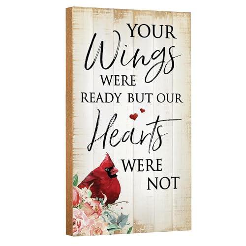 LifeSong Milestones Wooden Cardinal Everyday Vertical Wall Plaque Bereavement Keepsake Condolence Funeral Gift For Loss of Loved One (Your Wings Were Ready (White))