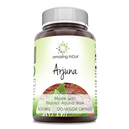 Amazing India Arjuna (Made with Natural Arjuna) 500 Mg Supplement | Vegetarian Capsules | Non-GMO | Gluten-Free | Made in USA (1 Pack | 120 Count)
