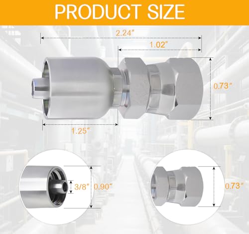 Image of 12 Pack Hydraulic Hose Fittings 3 /8 inch Hose x 1 /2 inch JIC 37Female Swivel Ends ,Durable Carbon Steel Ends for Single Wire Hydraulic Line Systems