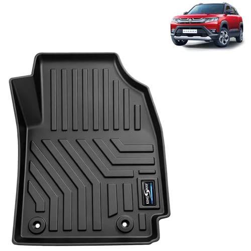Image of KINGSWAY Accessories Custom-Fit TPE 5D Car Floor Mats Only Compatible with Maruti Suzuki Brezza | Year 2022 Onwards | Set of 3 Pcs | All Weather Anti Slip Foot Mat | Black | 2 Years Warranty