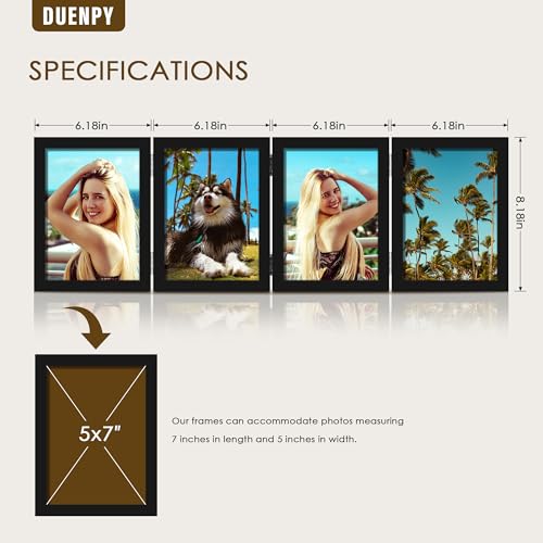 Image of DUENPY 4 Folding 5x7 Accordion Wood Frame Plexiglass Black | Constructed With Engineered Wood And Plexiglass, Elegant Ornament For Desktop Photo Display