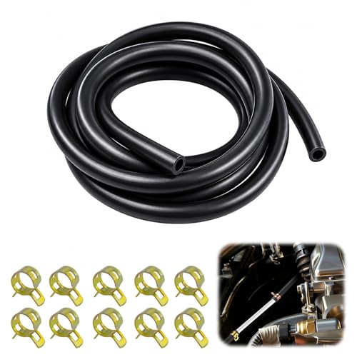 KALUROIL Kit Manguera de Combustible 2 m Ø5 mm (3/16") con 10 Abrazaderas, Tubo de Gasolina Resistente al Aceite y Etanol para Cortacésped Generador Mini Moto ATV Compresor y Motores Pequeños