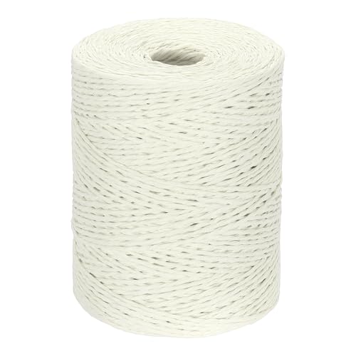 Image of PATIKIL Natural Cotton Raffia Yarn 328 Yard, Crochet Raffia Paper Ribbon for DIY Sun Hat Beach Bag Crochet Yarn Wrapping Knitting, Milk White