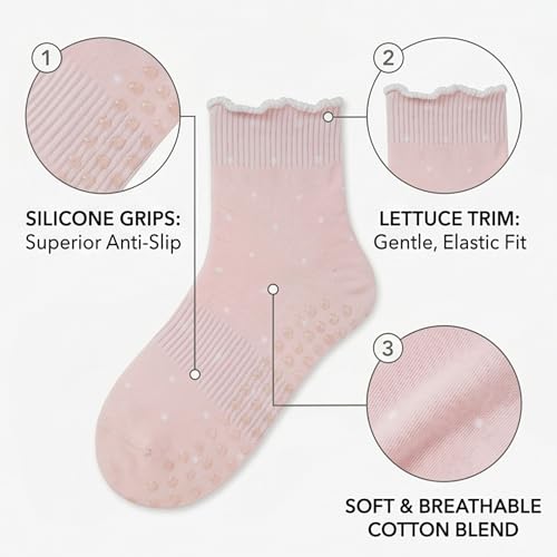 Image of Soxbang 3 /6 Pairs Cute Pilates Socks with Grips,Yoga Socks Barre Sock Non Slip Grip Embroidery for Barre Ballet Workout
