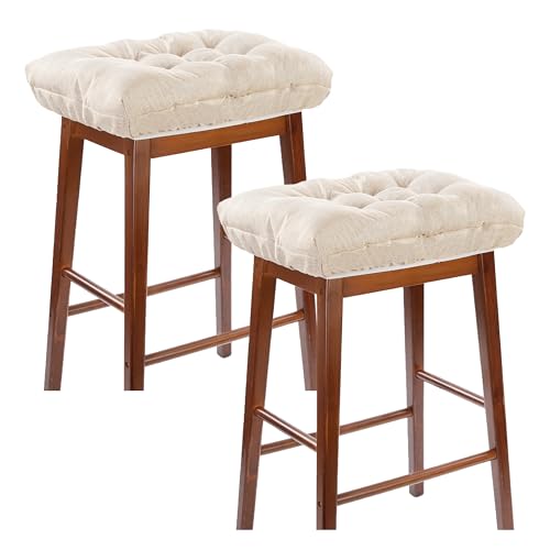 LYLNBYWK Rectangular Stool Cushion Set of 2, Soft Saddle Stool Cushions with Ties, Nonslip and Washable, Beige, 18 x 10.5 x 4 Inch