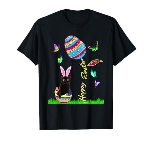 Easter Shirts for Women Easter Bunny Egg Black Cat Girls Men Maglietta