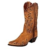 LLDG Damen Cowboystiefel Westernstiefel für Damen,Halbhohe Stiefel Stickereien Biker Boots rutschfest Combat boots Schlupfstiefel westernstiefel Retro-Stiefel Western Stiefeletten Leder Reitstiefel