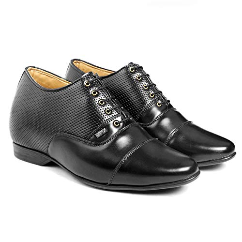 Image of BXXY 9 cm (3.5 Inch) Height Increasing Casual Shoe Oxford Lace-Up Semi Brogue l Patent Faux Leather Shoes