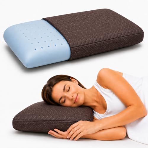 Image of LA VERNE Cooling Gel Infused Pincore Technology Breathable Memory Foam Pillow with 3S Rebound| Cool Gel Cervical Support for Neck & Shoulder Relief (1, D Brown, Standard)