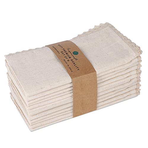 20X20 Inch Oversized Dinner Napkins Cotton Flax 12 Pack Natural Premium Quality Mitered Corners With Elegant Lace For Everyday Use Napkins Are Pre Shrunk And Good Absorbency With Lace Ivory #TOP7