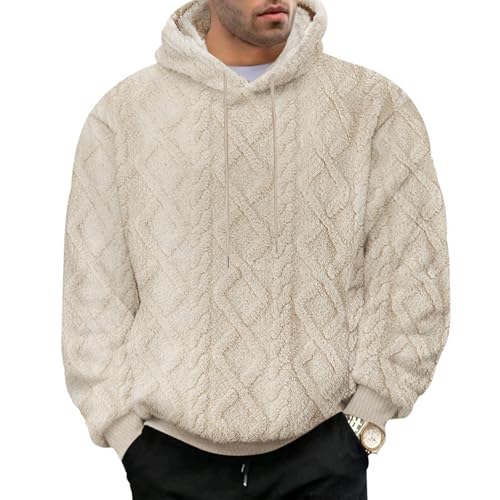 Ymosrh Men's Casual Hoodies, Long Sleeve Fleece Lined Hooded Sweatshirts Textured Fall Winter Pullover, S-3XL